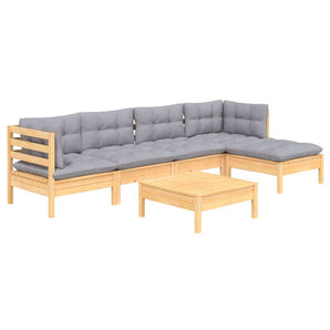 Set mobilier grădină cu perne gri, 6 piese, lemn de pin