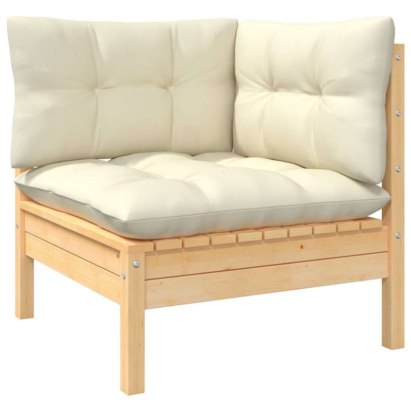Set mobilier grădină cu perne crem, 5 piese, lemn de pin
