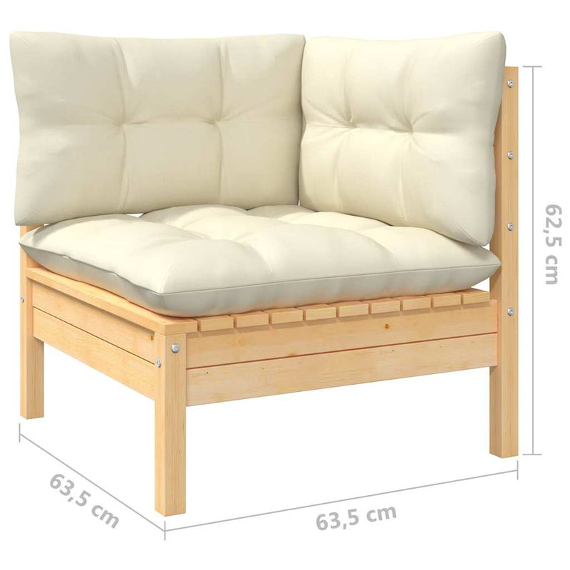 Set mobilier grădină cu perne crem, 5 piese, lemn de pin