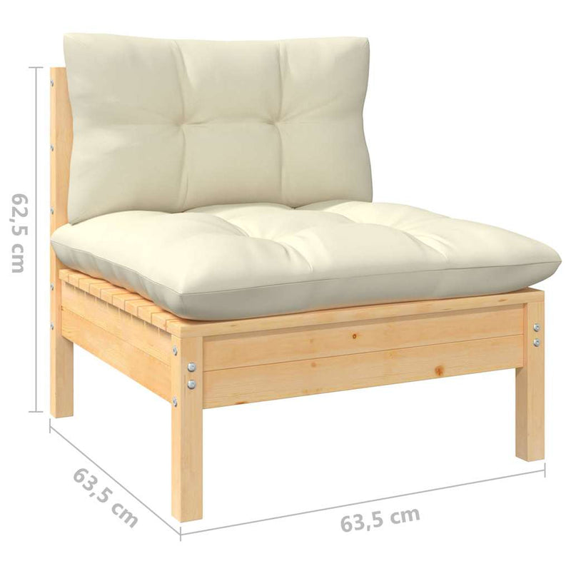 Set mobilier grădină cu perne crem, 5 piese, lemn de pin