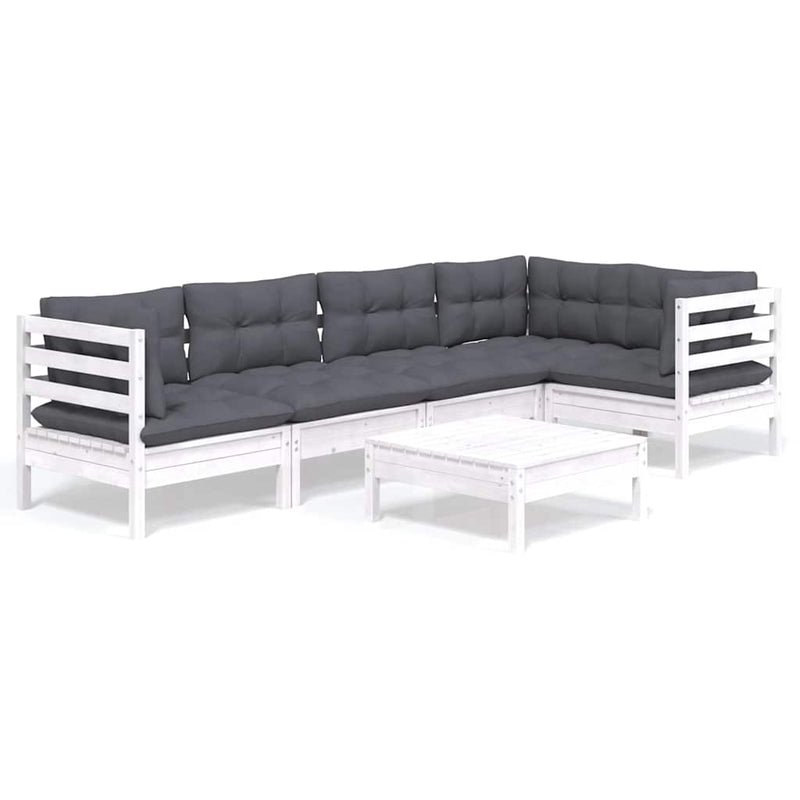 Set mobilier de grădină cu perne, 6 piese, alb, lemn de pin