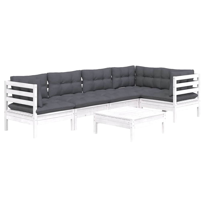 Set mobilier de grădină cu perne, 6 piese, alb, lemn de pin