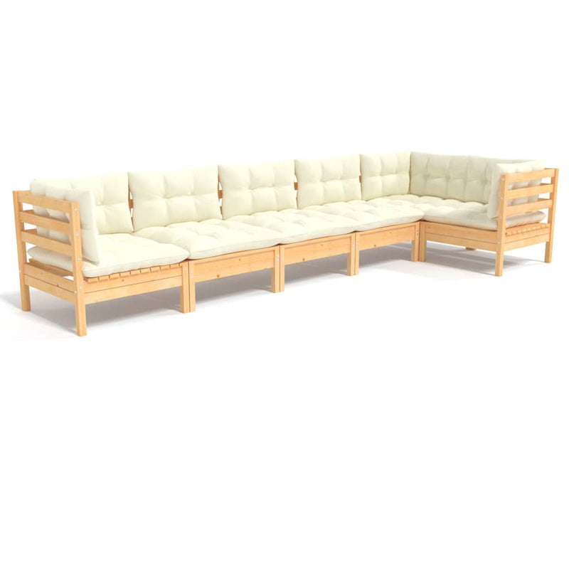 Set mobilier grădină cu perne crem, 6 piese, lemn de pin
