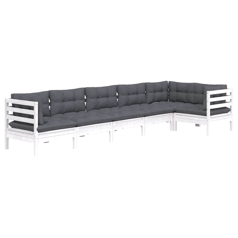 Set mobilier de grădină cu perne, 6 piese, alb, lemn de pin