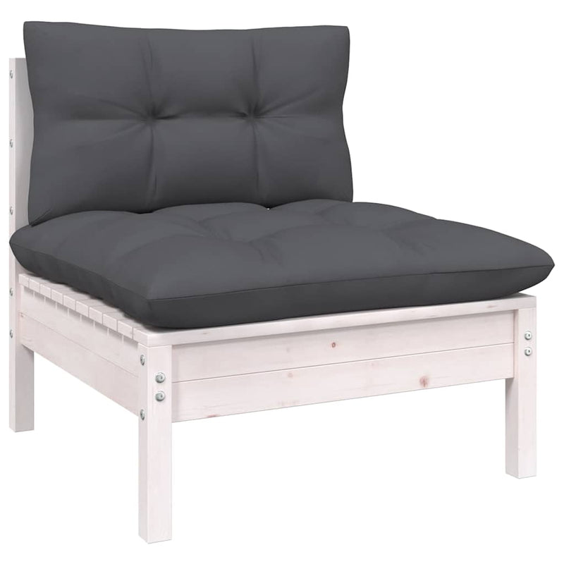 Set mobilier de grădină cu perne, 6 piese, alb, lemn de pin