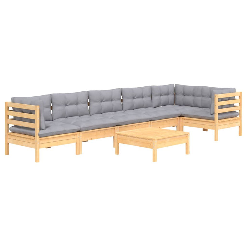 Set mobilier grădină cu perne gri, 7 piese, lemn masiv de pin