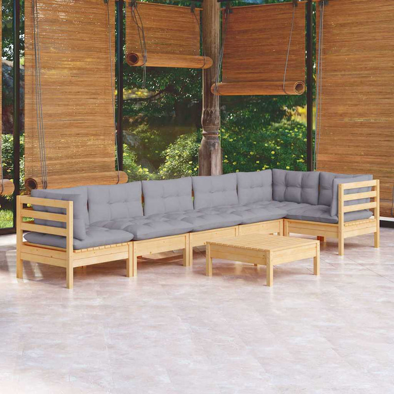 Set mobilier grădină cu perne gri, 7 piese, lemn masiv de pin