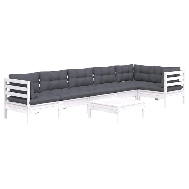 Set mobilier de grădină cu perne, 7 piese, alb, lemn de pin
