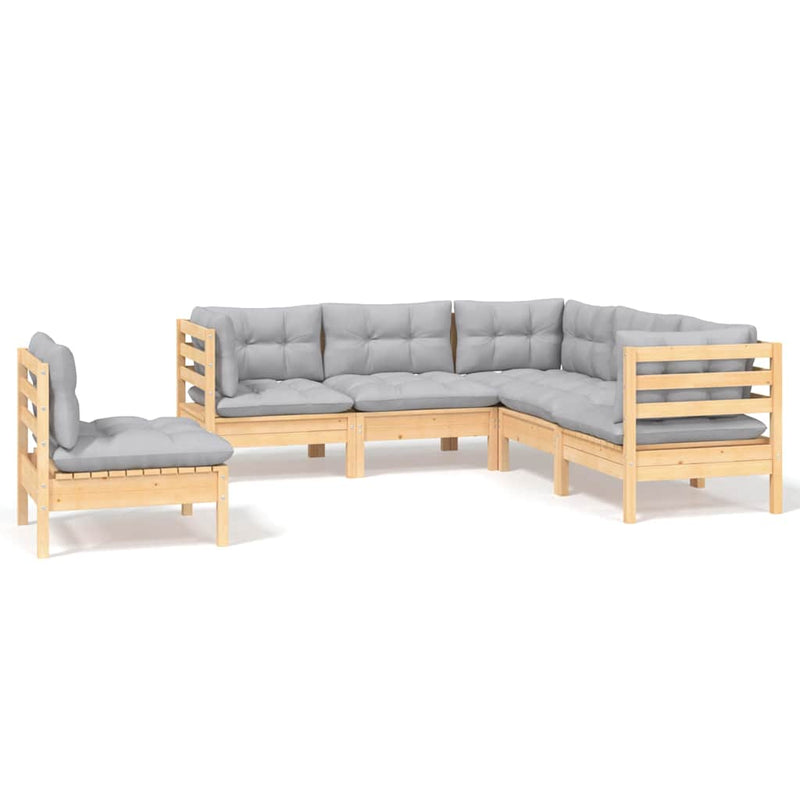 Set mobilier grădină cu perne gri, 5 piese, lemn masiv de pin