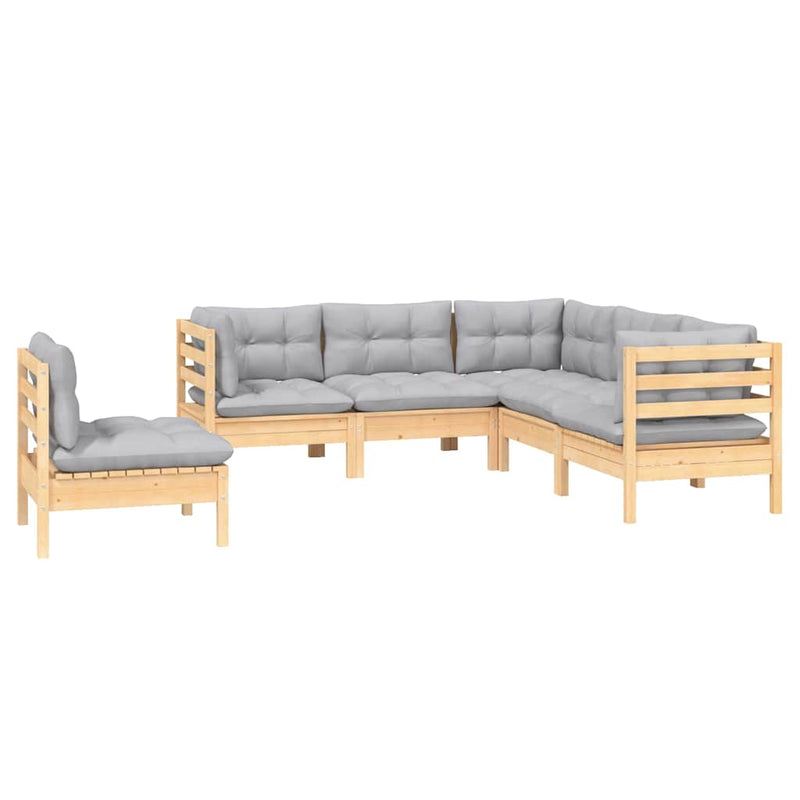 Set mobilier grădină cu perne gri, 5 piese, lemn masiv de pin