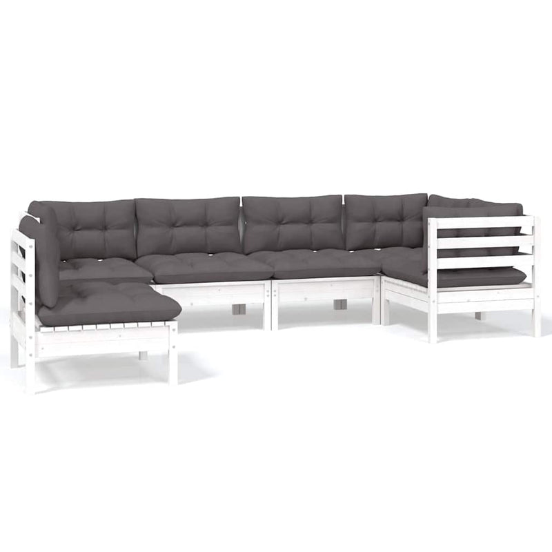 Set mobilier de grădină cu perne, 6 piese, alb, lemn de pin