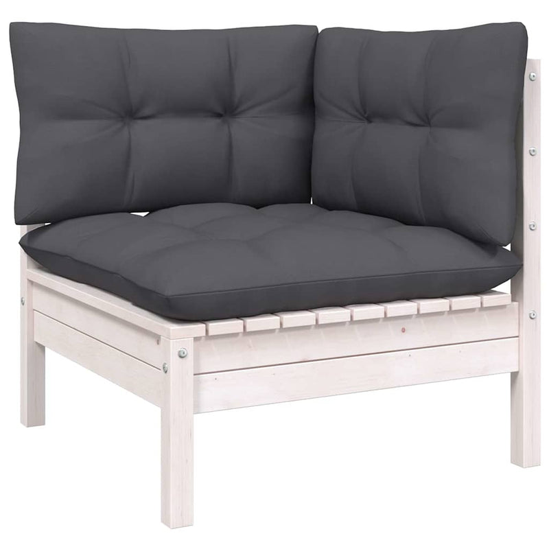 Set mobilier de grădină cu perne, 6 piese, alb, lemn de pin