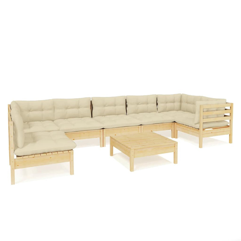 Set mobilier de grădină cu perne, 8 piese, crem, lemn de pin