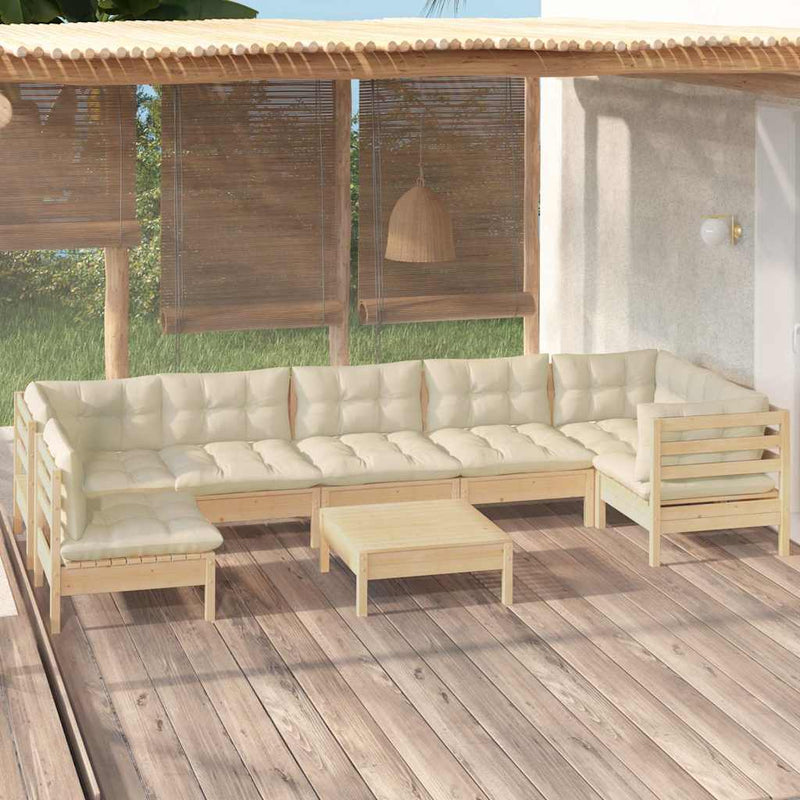 Set mobilier de grădină cu perne, 8 piese, crem, lemn de pin