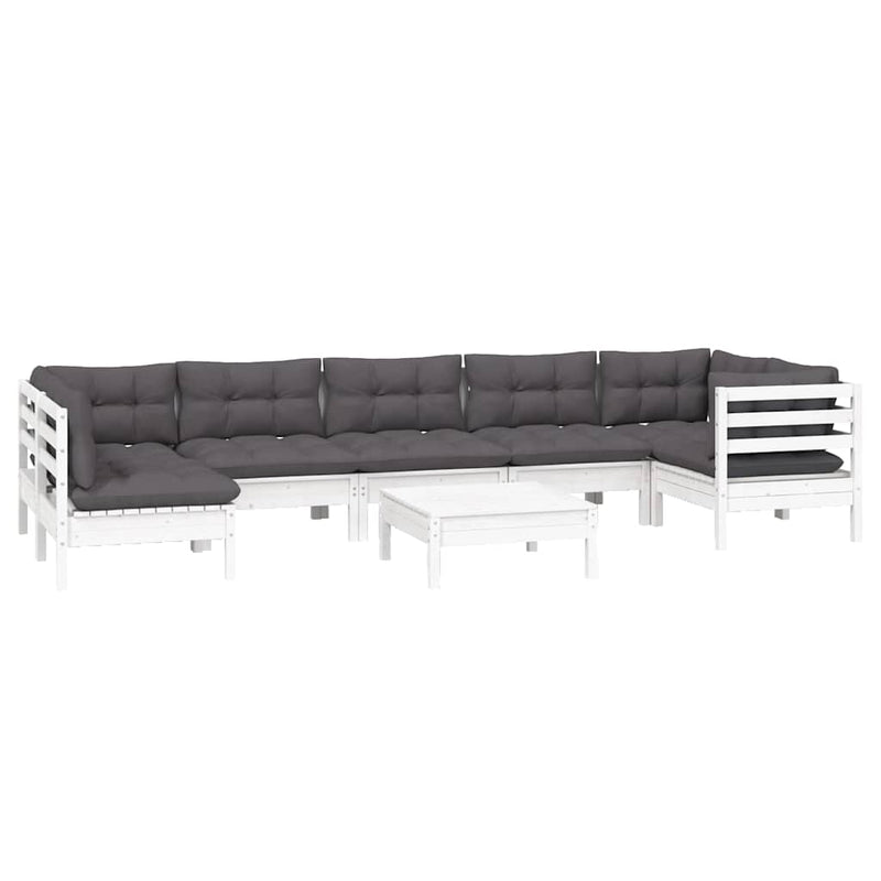 Set mobilier de grădină cu perne, 8 piese, alb, lemn de pin