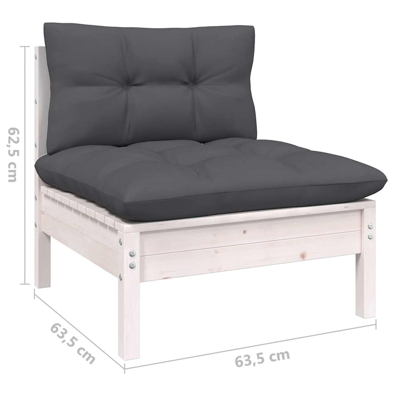 Set mobilier de grădină cu perne, 8 piese, alb, lemn de pin