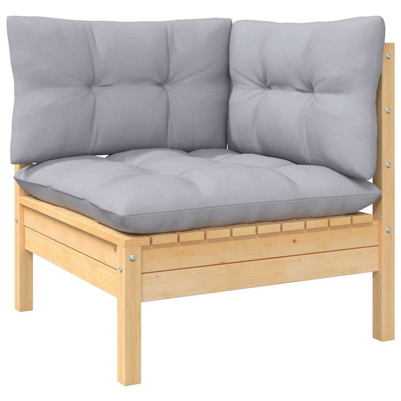 Set mobilier de grădină cu perne gri, 9 piese, lemn masiv pin