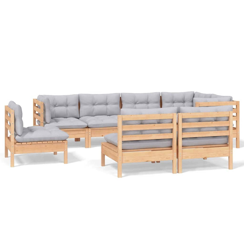 Set mobilier de grădină cu perne gri, 8 piese, lemn masiv pin