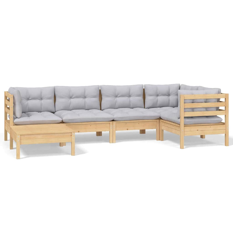 Set mobilier grădină cu perne gri, 6 piese, lemn de pin