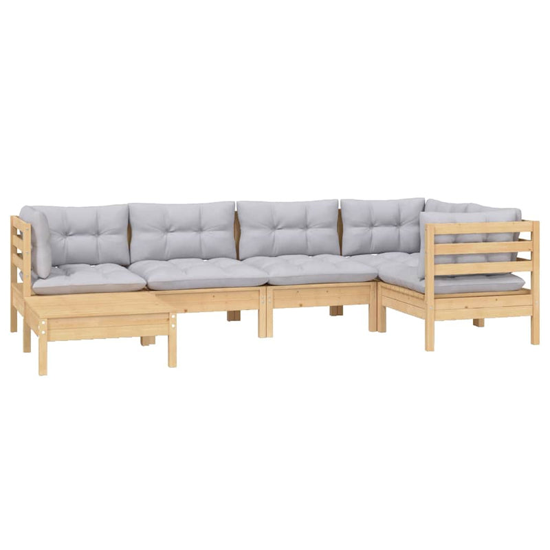Set mobilier grădină cu perne gri, 6 piese, lemn de pin