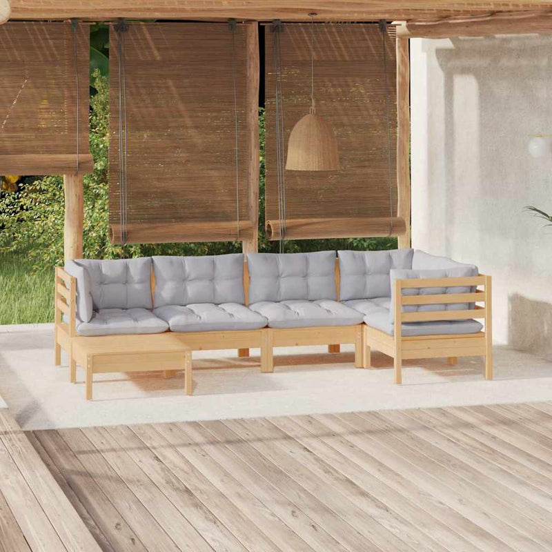Set mobilier grădină cu perne gri, 6 piese, lemn de pin