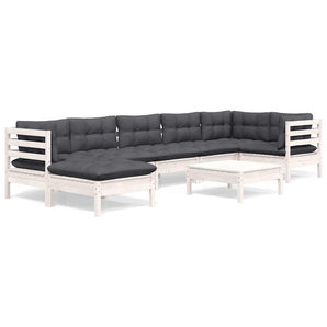 Set mobilier de grădină cu perne, 8 piese, alb, lemn masiv pin