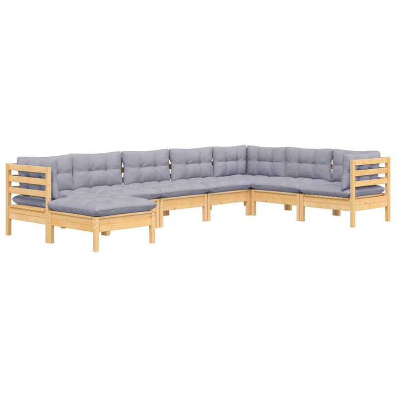 Set mobilier de grădină cu perne gri, 8 piese, lemn masiv pin