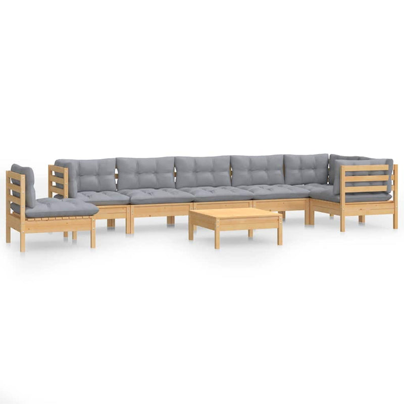 Set mobilier de grădină cu perne gri, 9 piese, lemn masiv pin