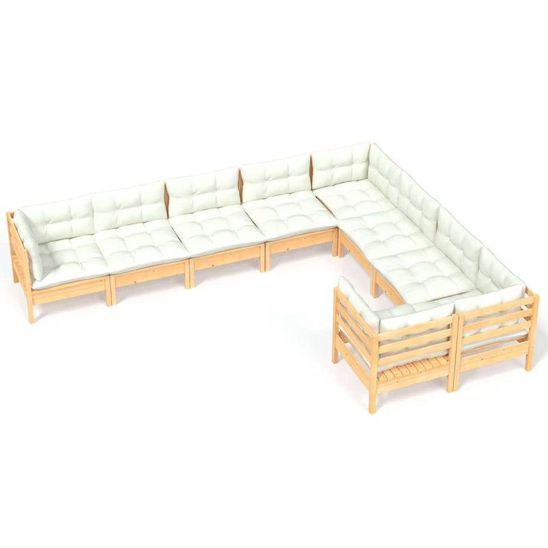 Set mobilier grădină cu perne, 9 piese, crem, lemn de pin