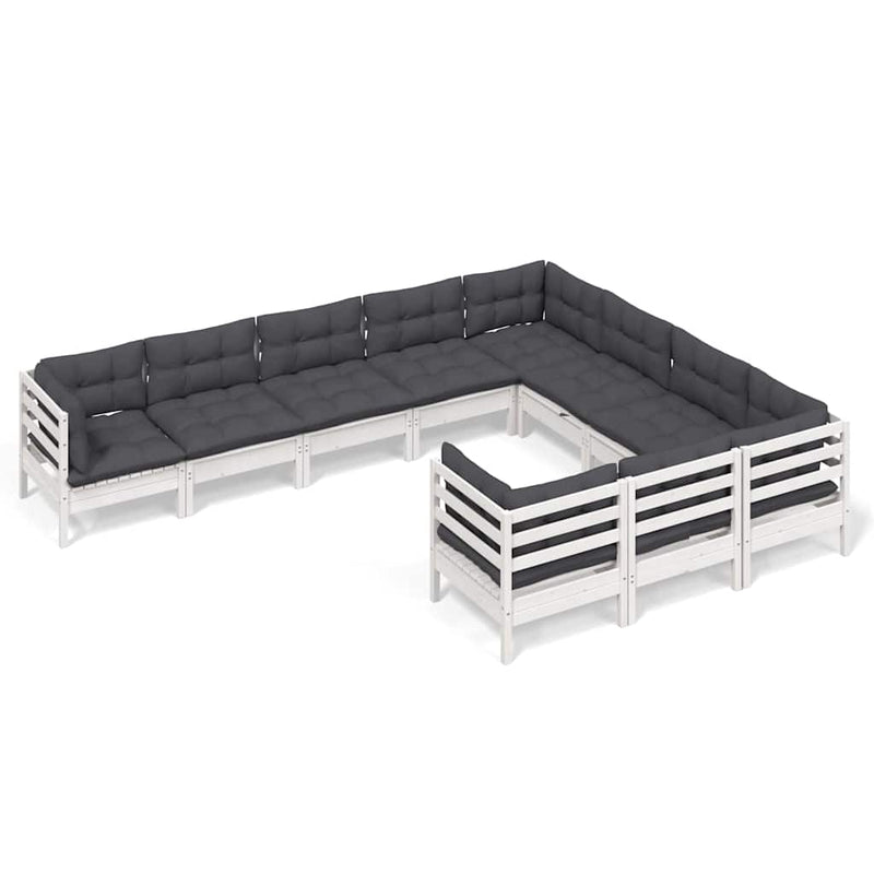 Set mobilier grădină cu perne, 10 piese, alb, lemn de pin
