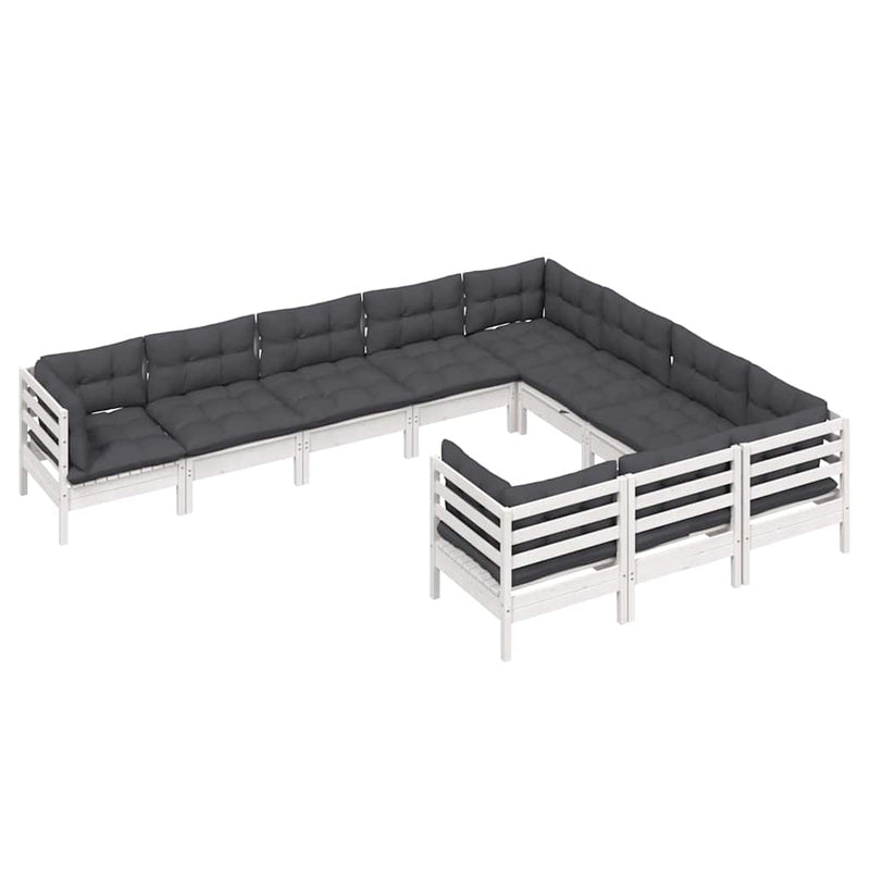 Set mobilier grădină cu perne, 10 piese, alb, lemn de pin