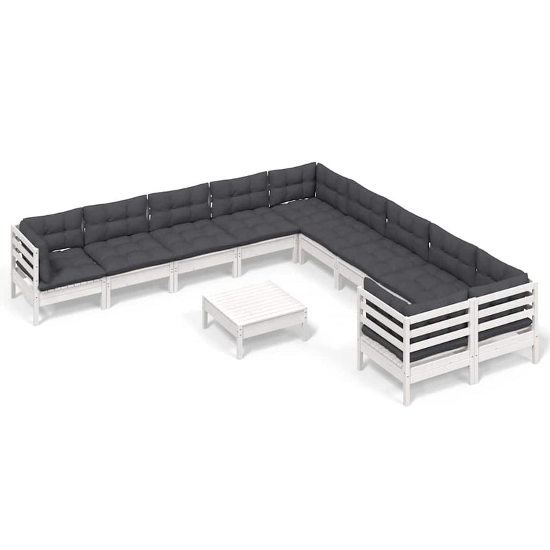 Set de șezlonguri de grădină cu perne 11 piese alb lemn de pin