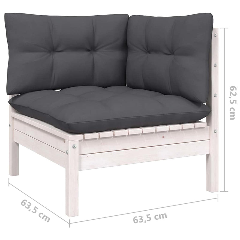 Set mobilier grădină cu perne, 10 piese, alb, lemn de pin