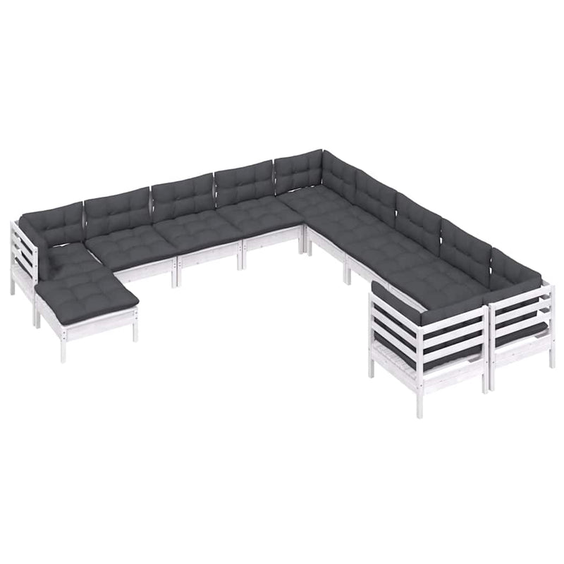 Set de șezlonguri de grădină cu perne 11 piese alb lemn de pin
