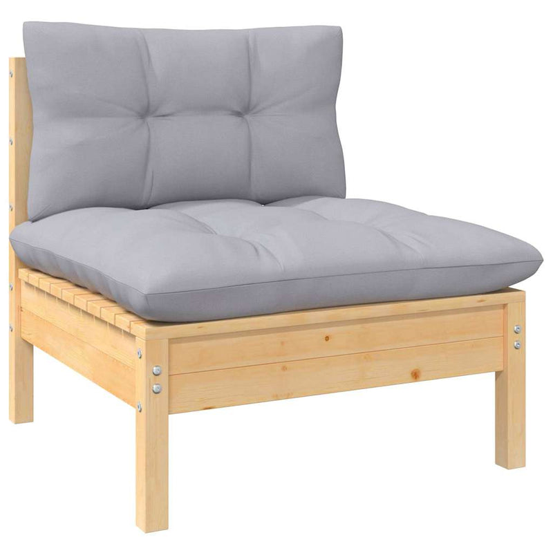 Set mobilier grădină cu perne, 13 piese, gri, lemn de pin