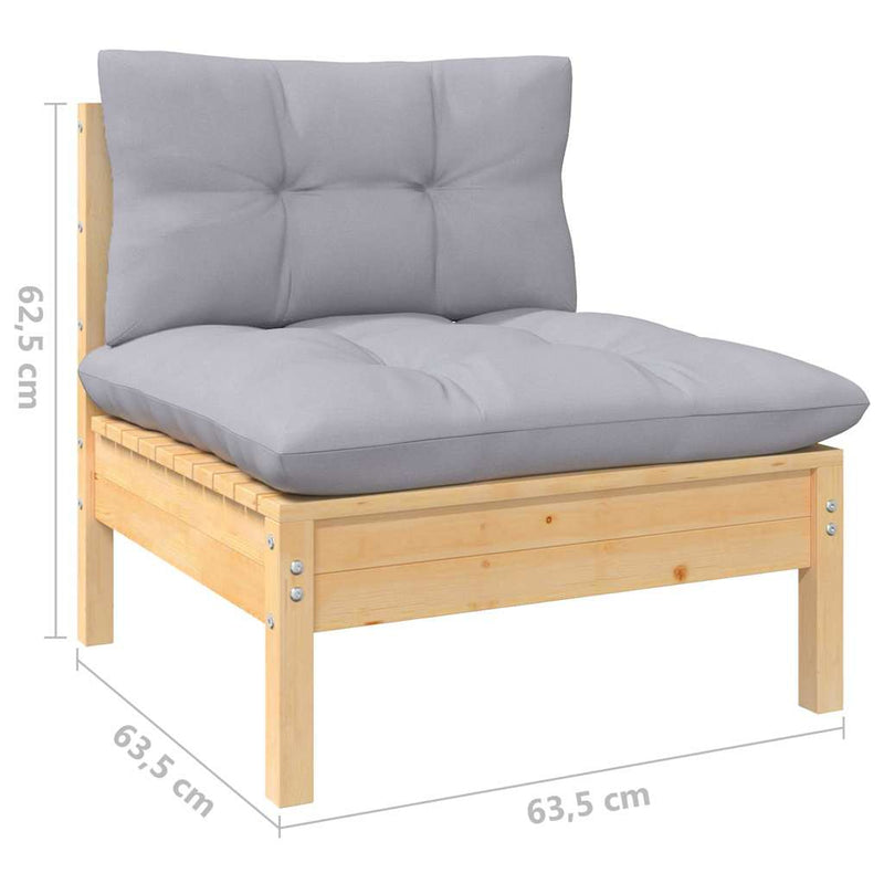 Set mobilier grădină cu perne, 13 piese, gri, lemn de pin