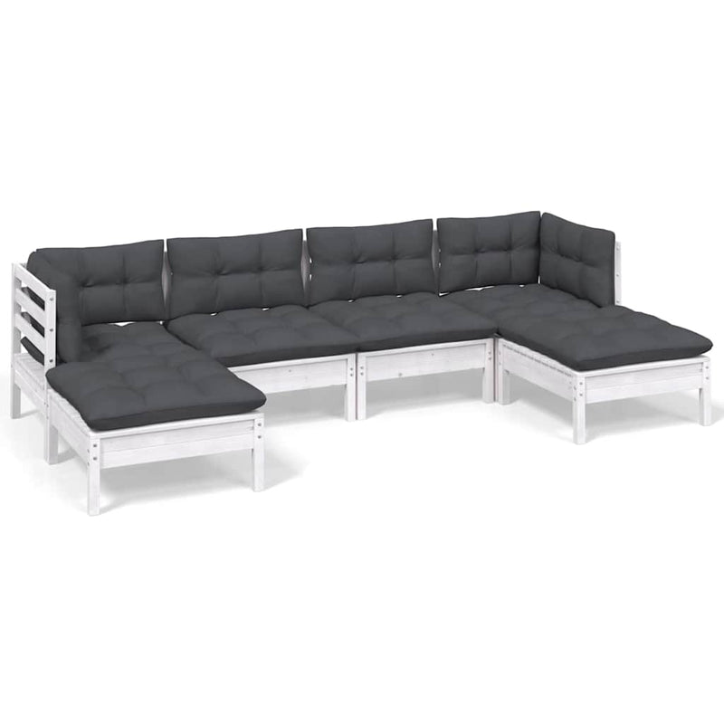 Set mobilier de grădină cu perne, 6 piese, alb, lemn de pin
