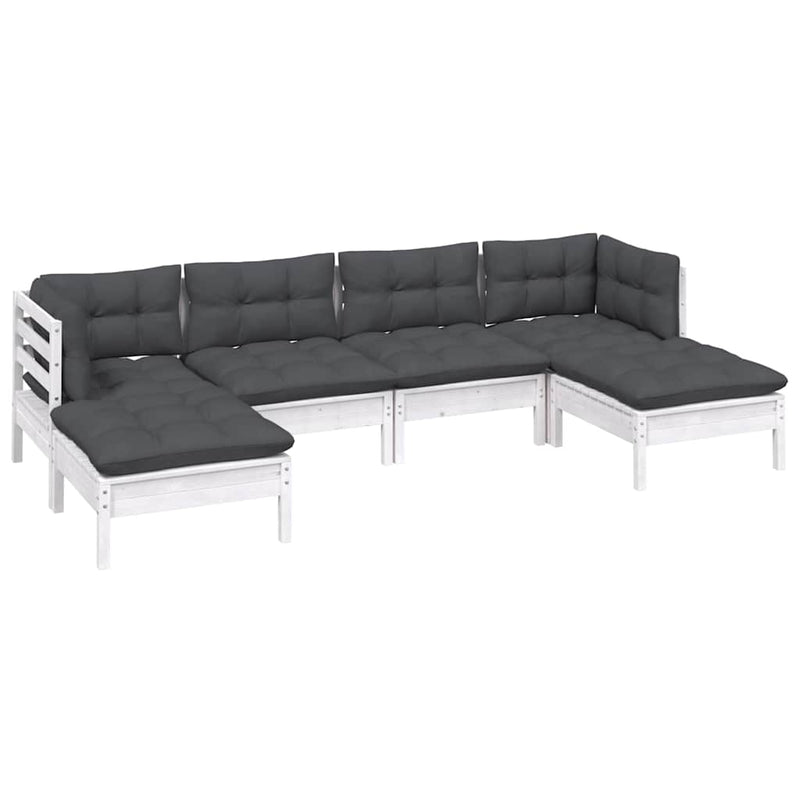 Set mobilier de grădină cu perne, 6 piese, alb, lemn de pin