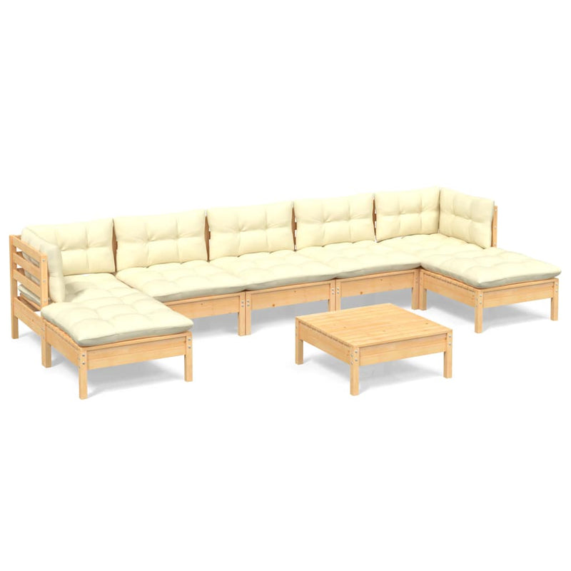 Set mobilier de grădină cu perne, 8 piese, crem, lemn de pin