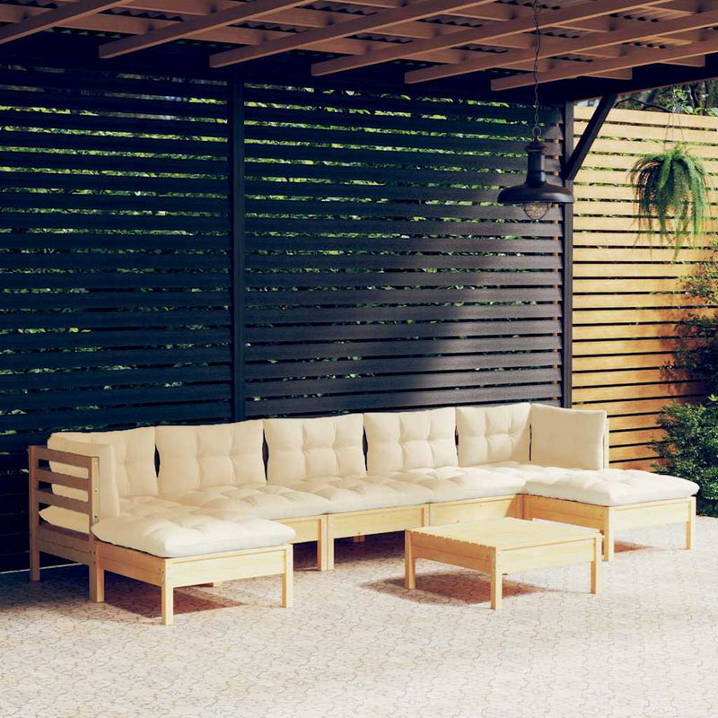 Set mobilier de grădină cu perne, 8 piese, crem, lemn de pin