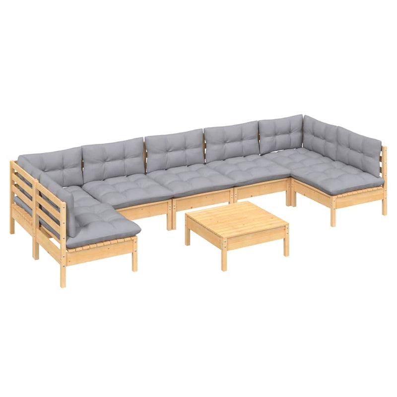 Set mobilier de grădină cu perne gri, 8 piese, lemn masiv pin