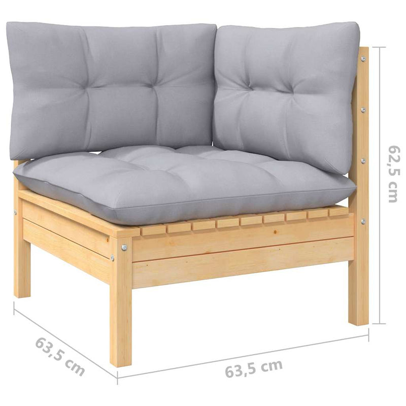 Set mobilier de grădină cu perne, 10 piese, gri, lemn masiv pin