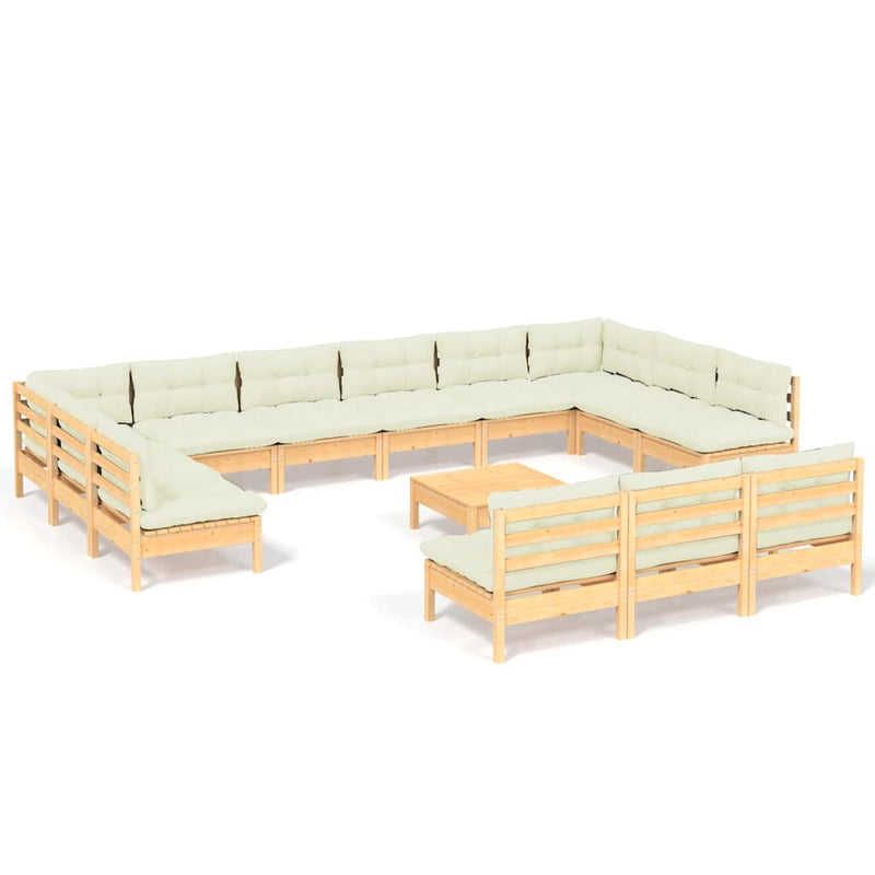 Set de mobilier de grădină & perne 14 piese crem lemn masiv pin