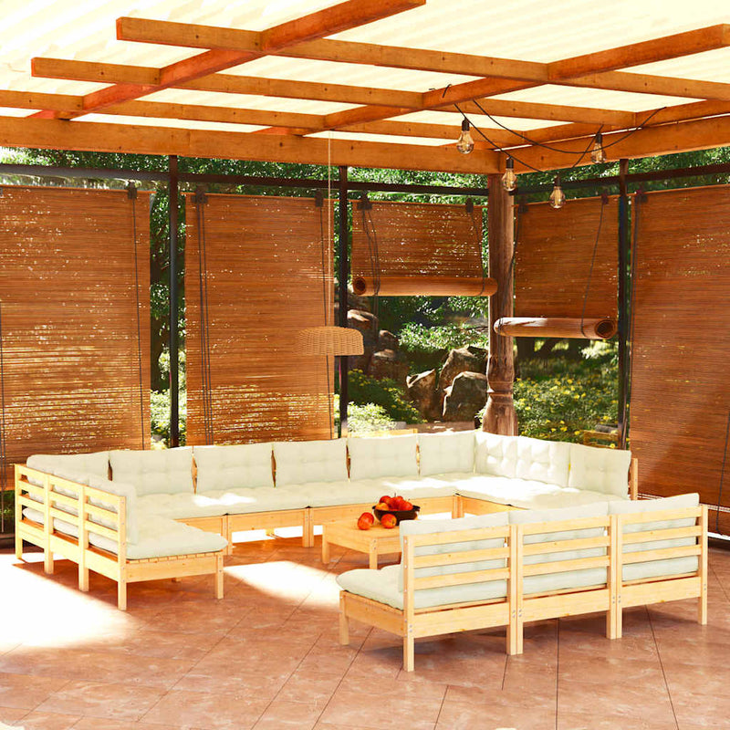 Set de mobilier de grădină & perne 14 piese crem lemn masiv pin