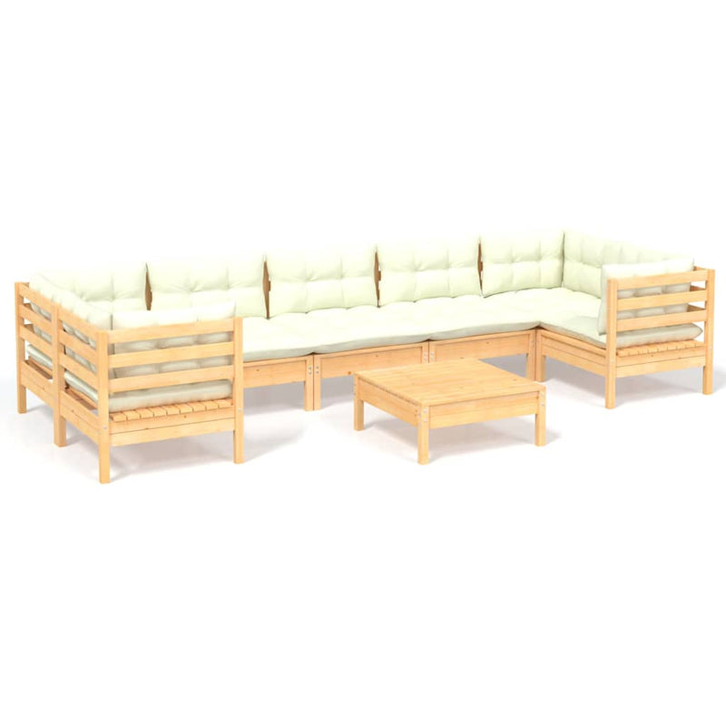 Set mobilier de grădină cu perne, 8 piese, crem, lemn de pin