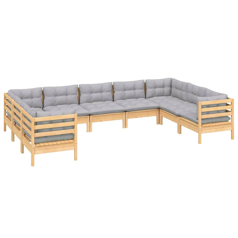 Set mobilier de grădină cu perne, 5 piese, gri, lemn de pin