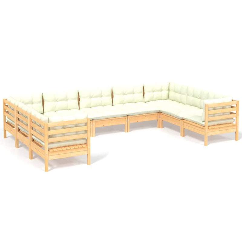 Set mobilier grădină cu perne, 9 piese, crem, lemn de pin