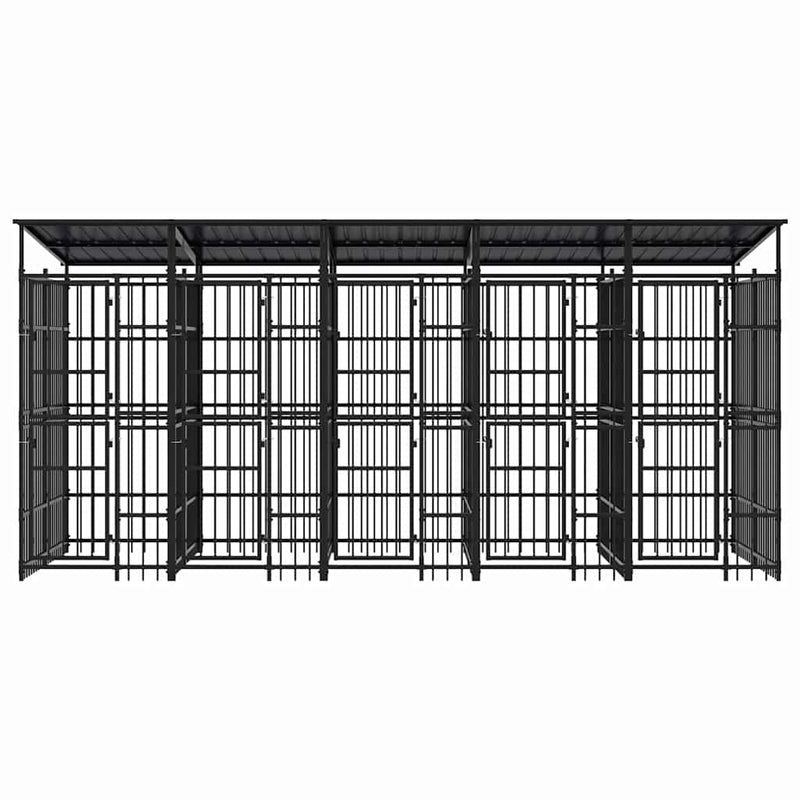 Padoc pentru câini de exterior cu acoperiș, 9,22 m², oțel