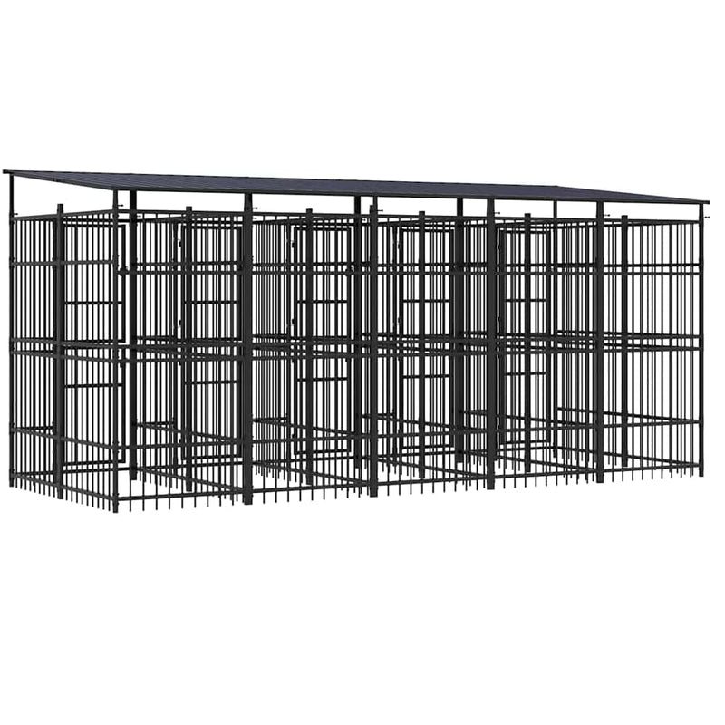 Padoc pentru câini de exterior cu acoperiș, 9,22 m², oțel