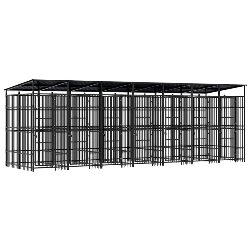 Padoc pentru câini de exterior cu acoperiș, 12,9 m², oțel